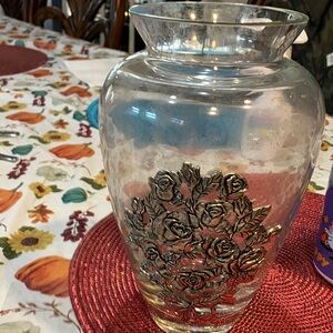 NAADAM Silver Floral Glass Vase